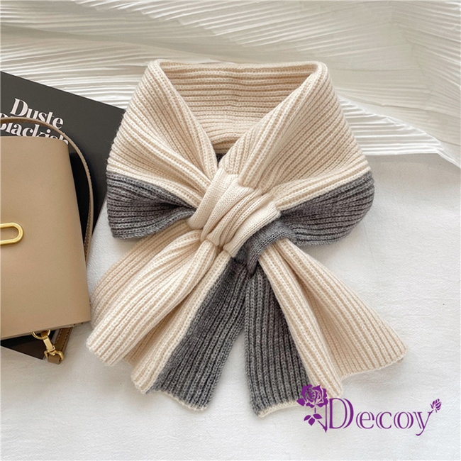 【Decoy】雙色蝴蝶結＊保暖針織交叉脖圍圍巾/顏色可選