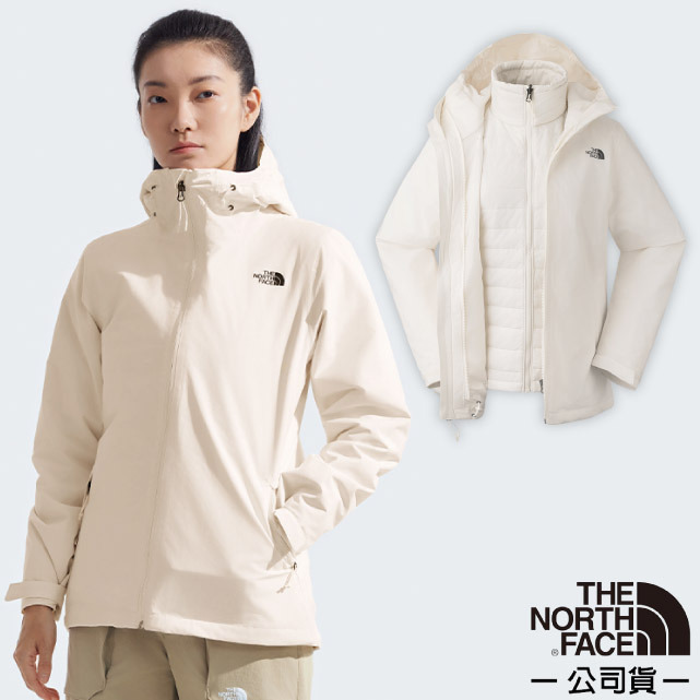 【The North Face】女新款 3效能 防水透氣防風耐磨連帽二件式外套(亞洲版型) 5B1X-QLI 沙丘白