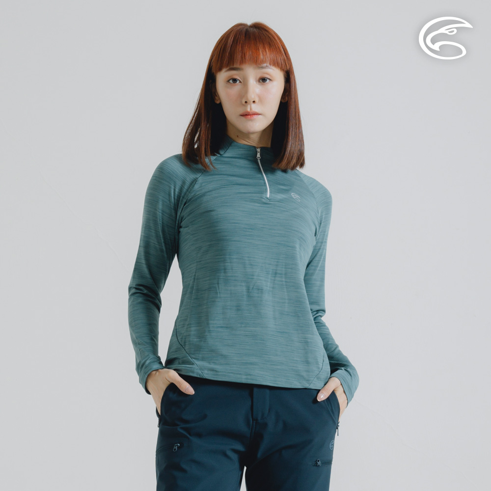ADISI 女半門襟雲彩紗透氣快乾保暖上衣 AL2421034-青瓷綠