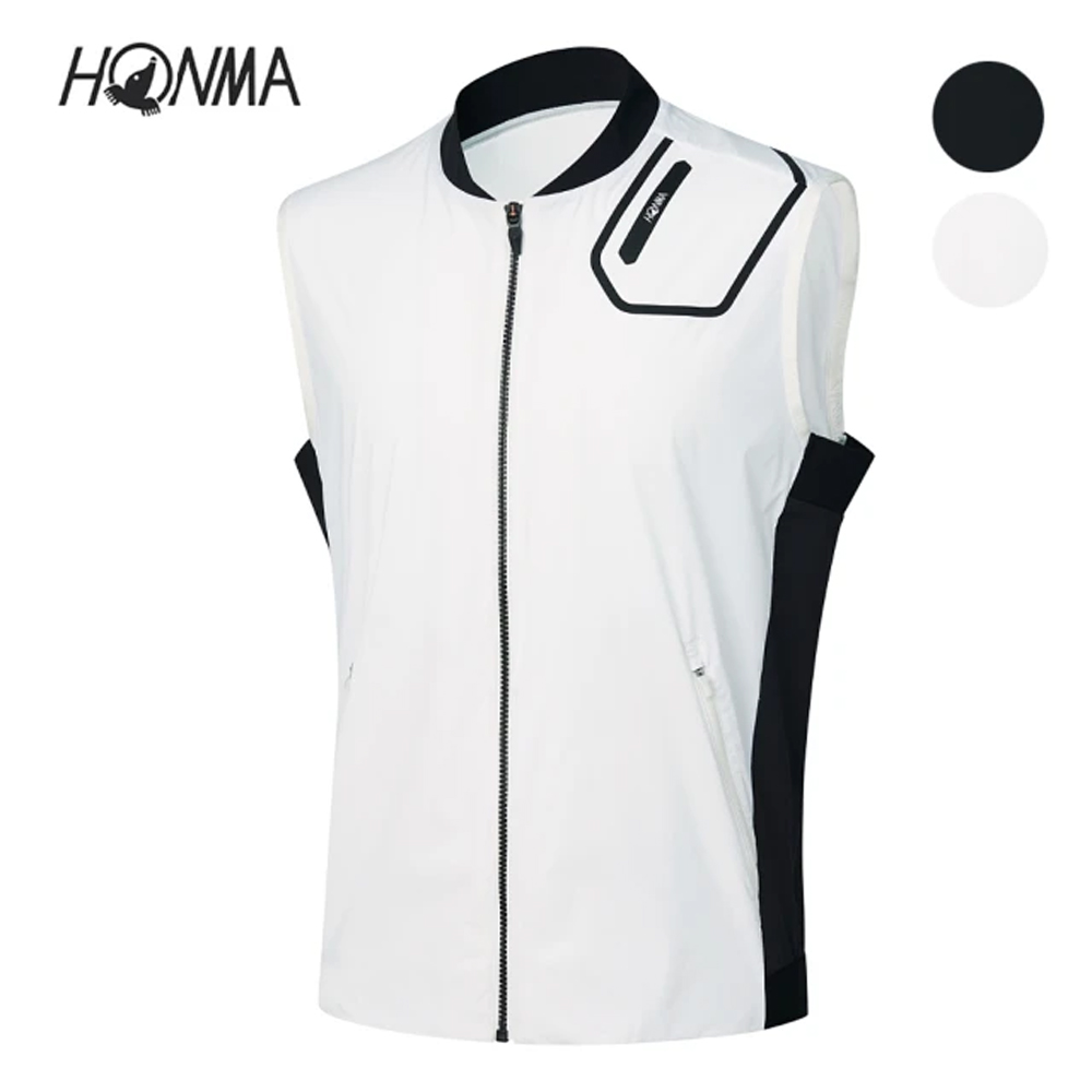 HONMA 本間高爾夫 男款防風防潑水拉鍊背心 日本高爾夫專業品牌(M-XXL 白色、黑色任選HMJQ320R504)
