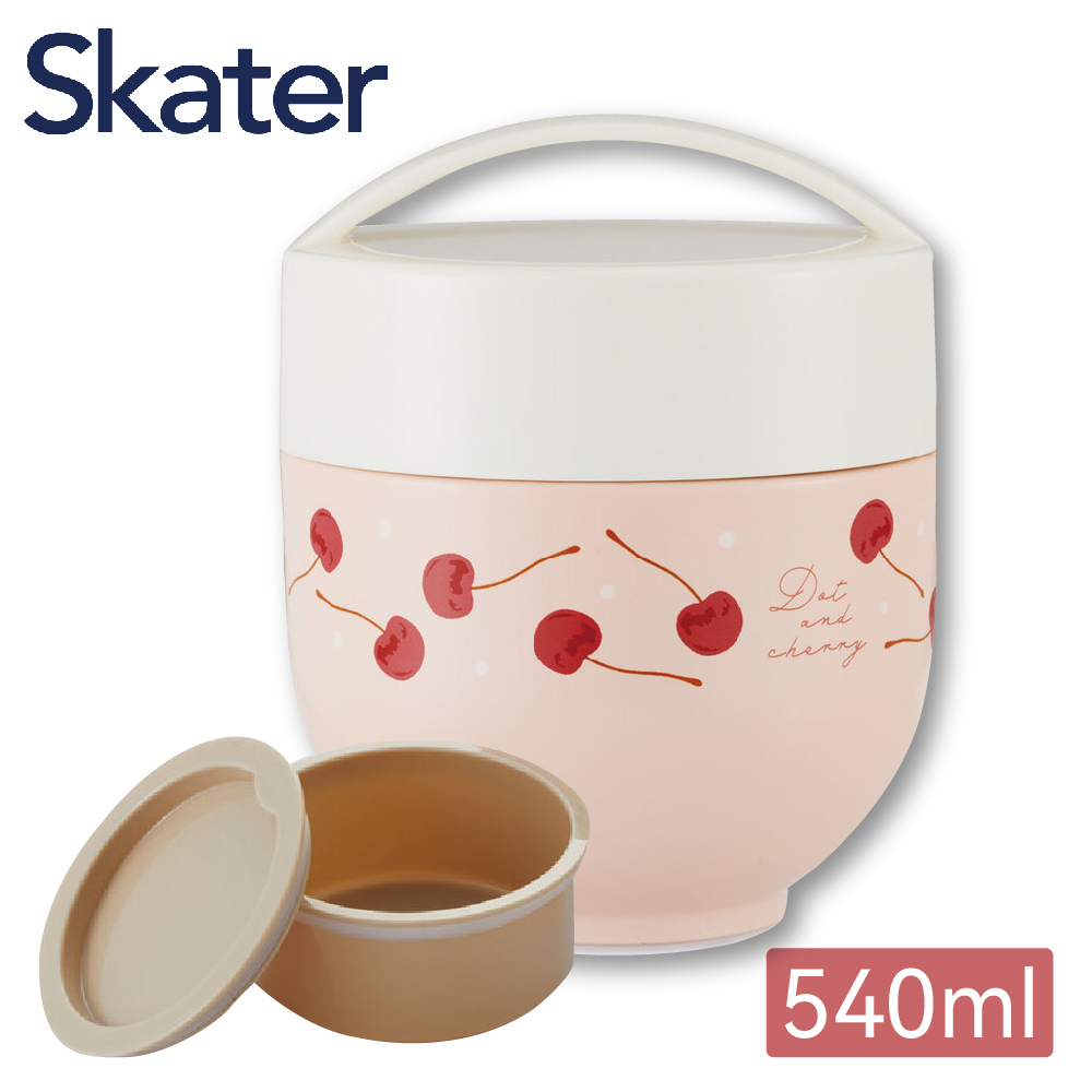【日本Skater】不鏽鋼雙層保溫便當盒 540ml 粉紅櫻桃