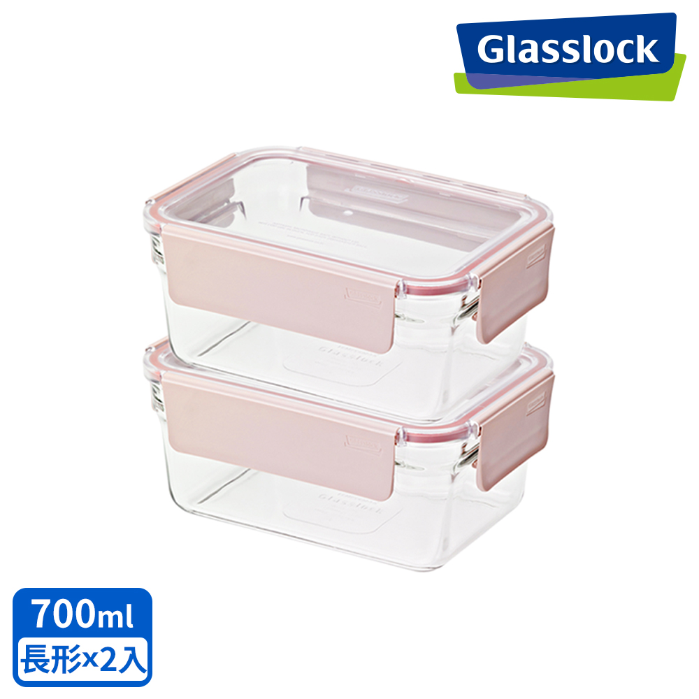 Glasslock 強化玻璃微波保鮮盒櫻花粉晶透款-700ml(二入組)