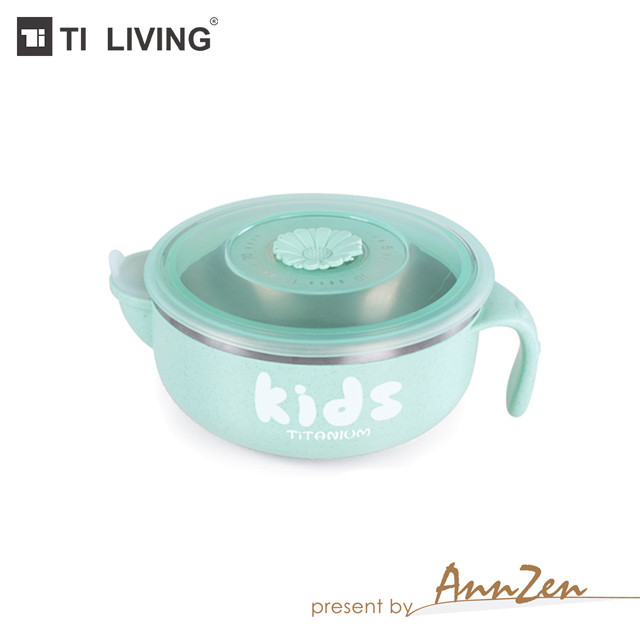 【AnnZen】《Ti-living》純鈦兒童注水保溫保冷碗 400ml-綠