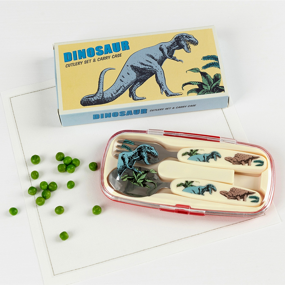 Rex LONDON 收納盒+兒童餐具2件(恐龍)