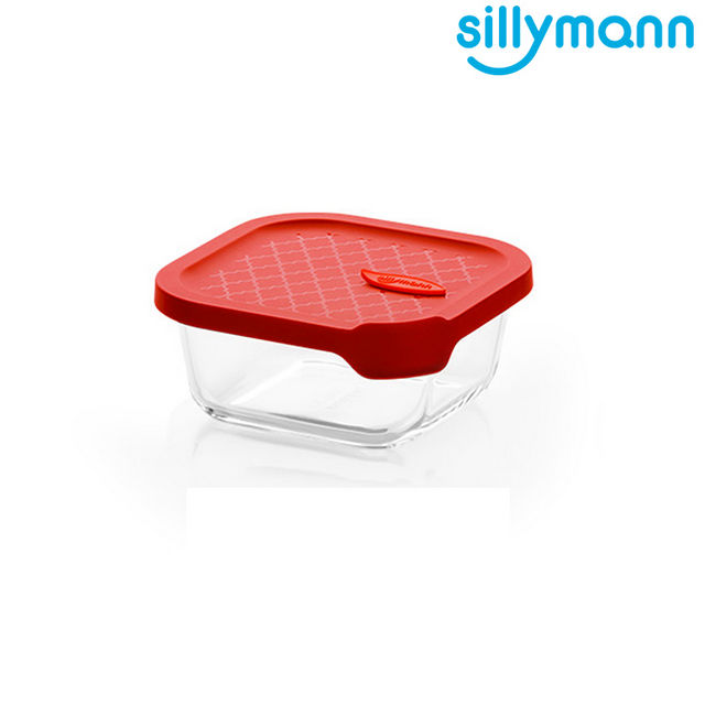 【韓國sillymann】 100%鉑金矽膠微波烤箱輕量玻璃保鮮盒(正方型500ml)-紅