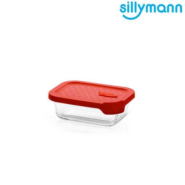 【韓國sillymann】 100%鉑金矽膠微波烤箱輕量玻璃保鮮盒(長方型380ml)-紅