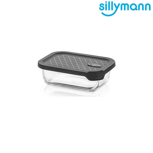 【韓國sillymann】 100%鉑金矽膠微波烤箱輕量玻璃保鮮盒(長方型630ml)-灰