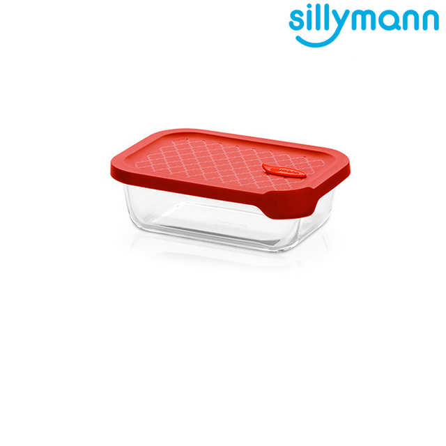 【韓國sillymann】 100%鉑金矽膠微波烤箱輕量玻璃保鮮盒(長方型630ml)-紅