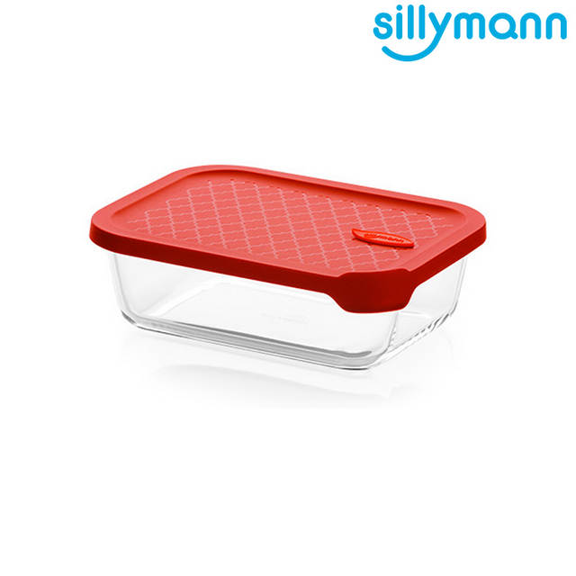 【韓國sillymann】 100%鉑金矽膠微波烤箱輕量玻璃保鮮盒(長方型1000ml)-紅