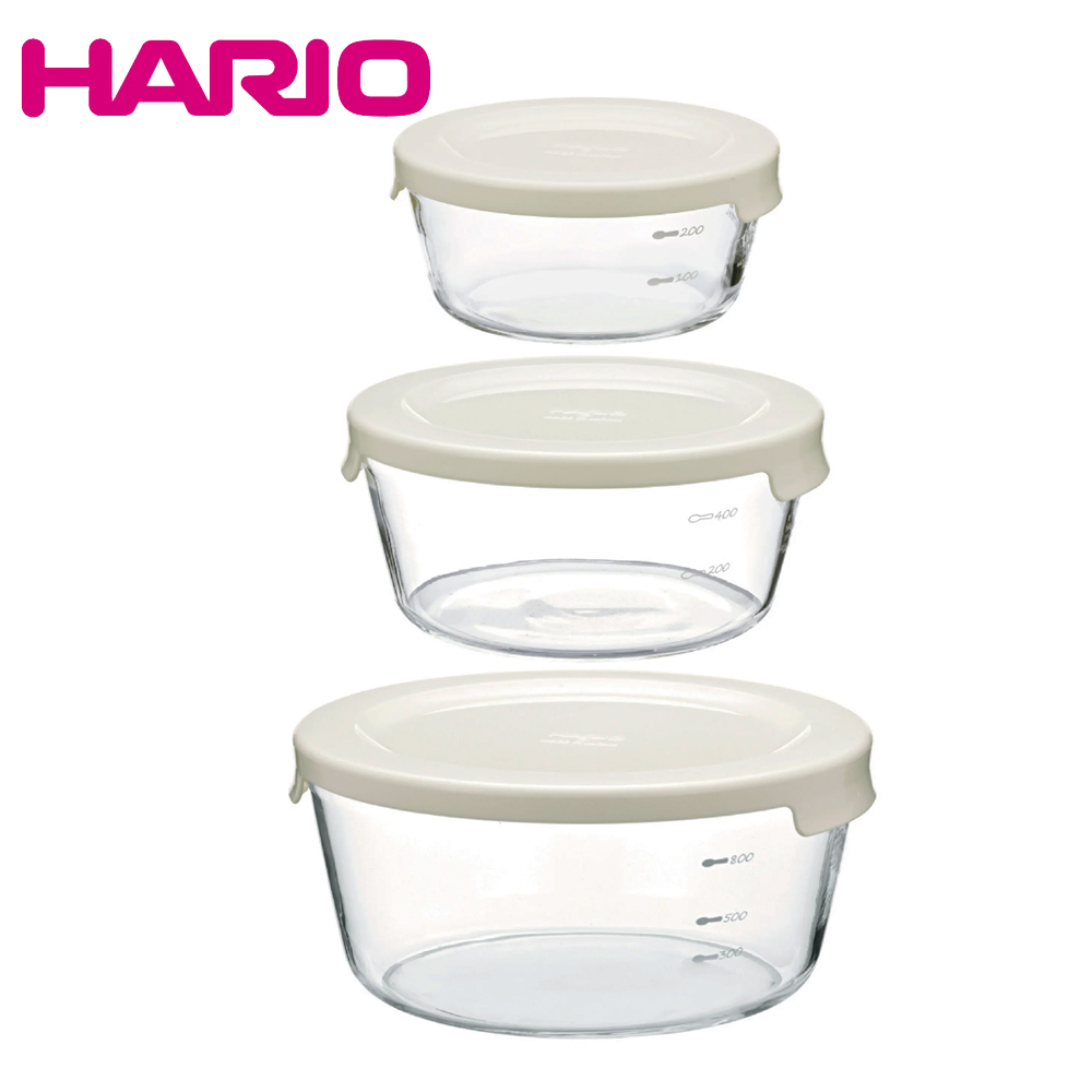 HARIO 白色圓形保鮮盒3入組