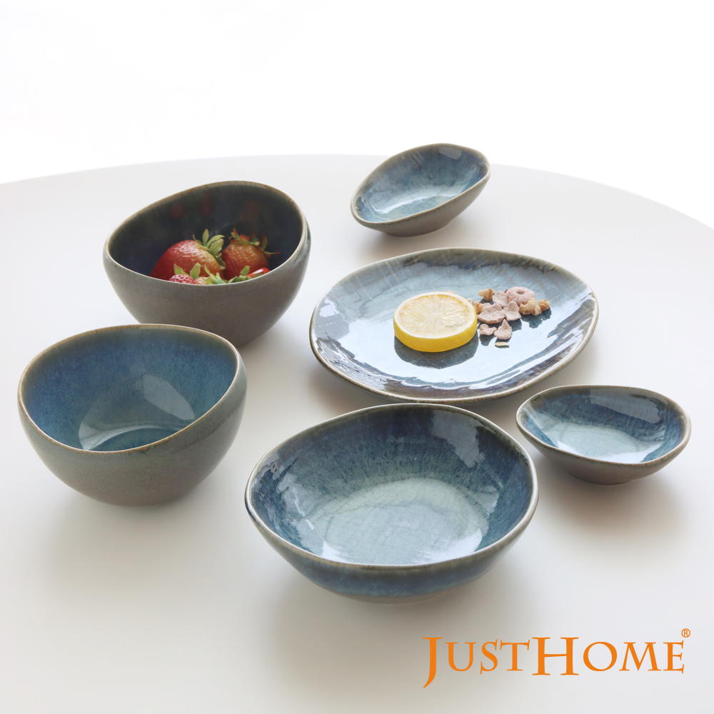 Just Home日式星空藍窯變陶瓷6件碗盤餐具組-2人小資組(碗+缽+盤+碟)
