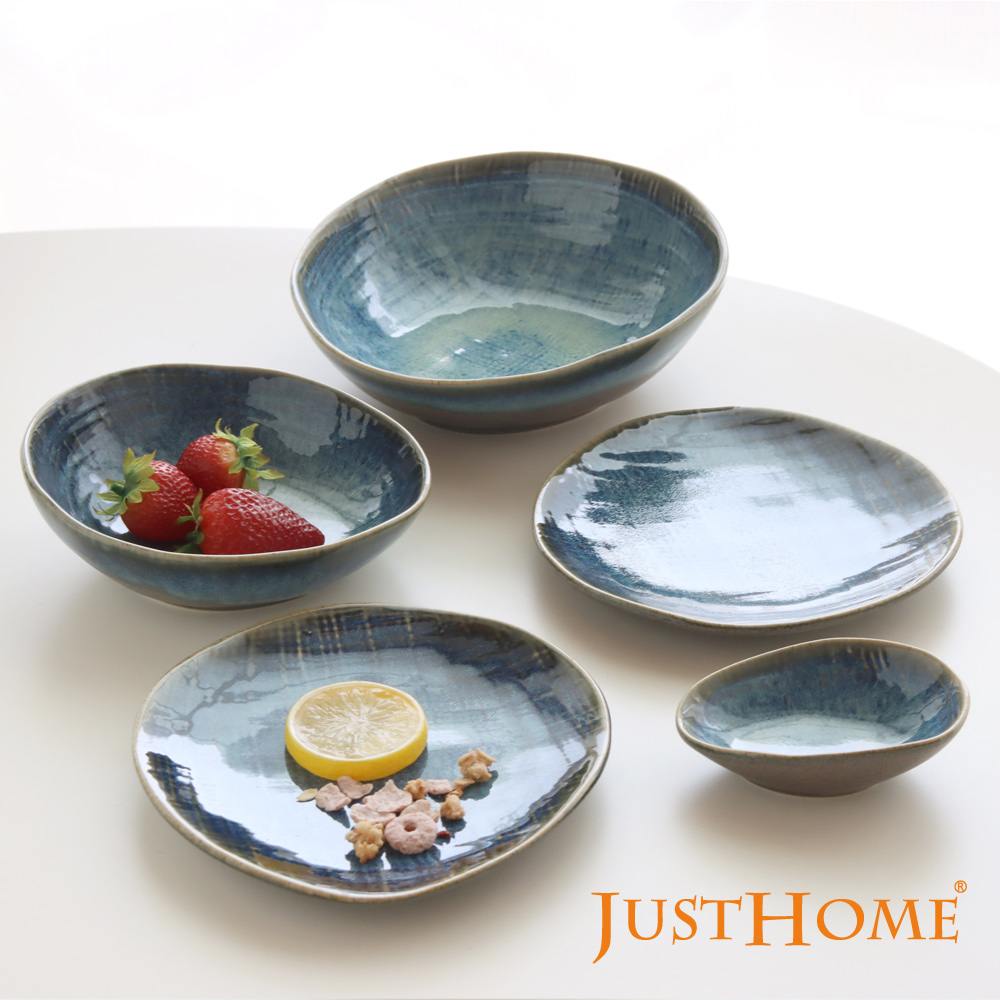 Just Home日式星空藍窯變陶瓷5件餐盤組-4種器型(缽+盤+碟)