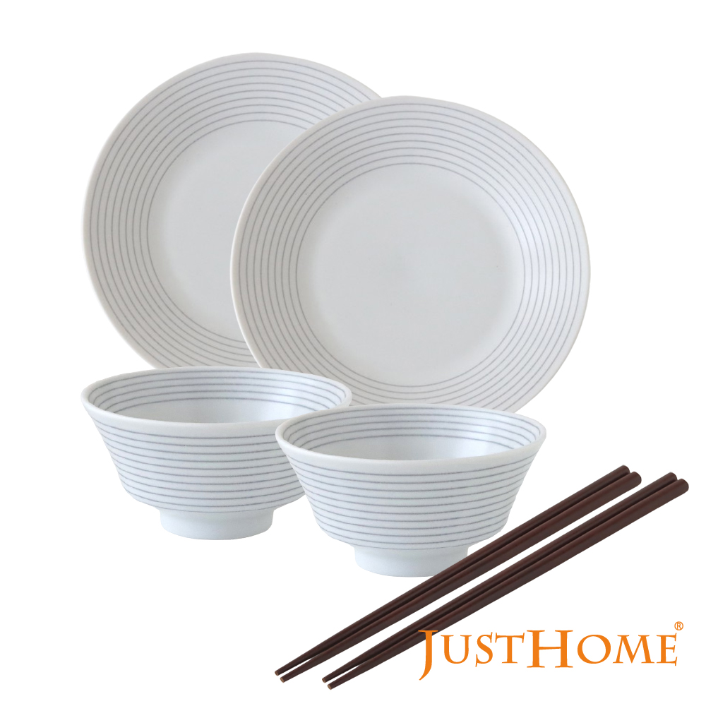 Just Home日本製線沐陶瓷碗盤6件餐具組-飯碗+盤+筷(日本製 中式飯碗 盤)