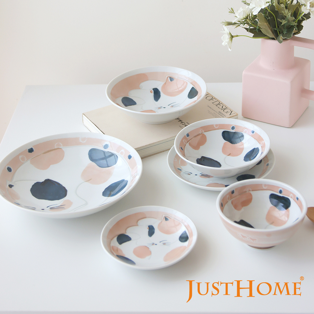 Just Home日本三花貓陶瓷碗盤餐具6件組-超值碗+盤+缽組 2色可選(日本製 碗 盤)