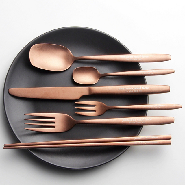 KOTI日安生活 復古風古銅色磨砂304不鏽鋼餐具叉勺子筷子多件組