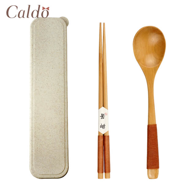 【Caldo卡朵生活】日和木質可攜環保餐具2件組(附盒)-圓勺