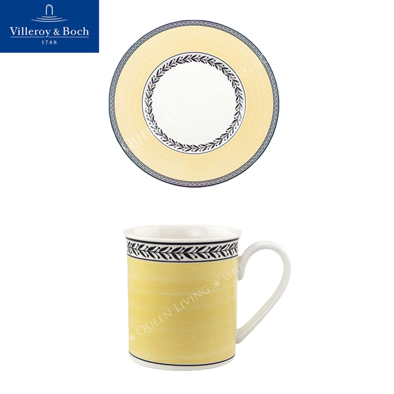 德國Villeroy&Boch-奧頓系列-300ml馬克杯&17cm圓盤-黃邊花環