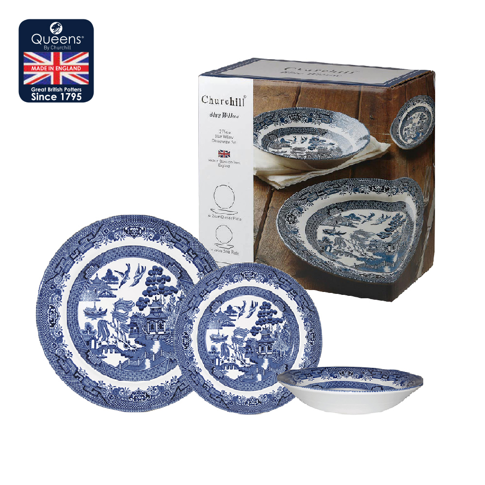 英國CHURCHiLL-Blue willow柳樹系列-12件餐盤套組(4人份餐具)
