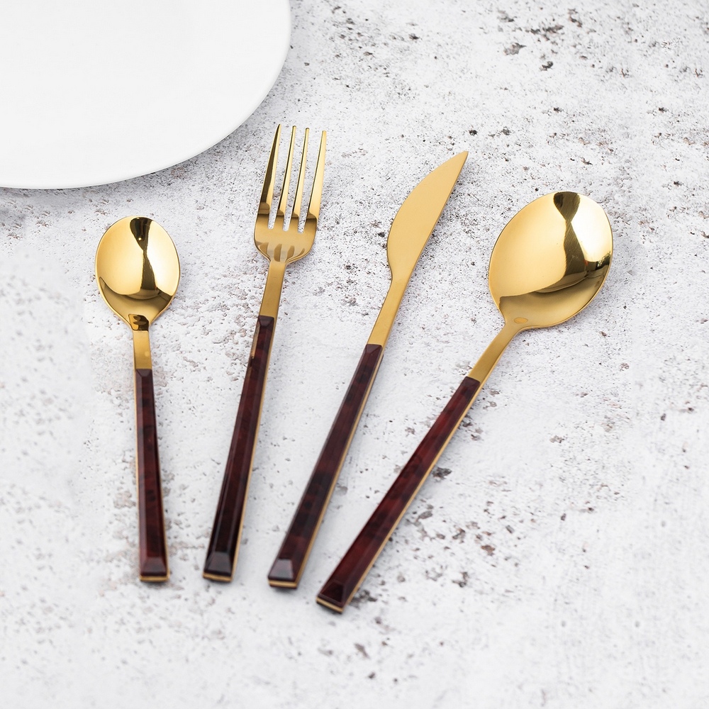 Mikasa 不鏽鋼刀叉匙餐具16件(琥珀茶金)