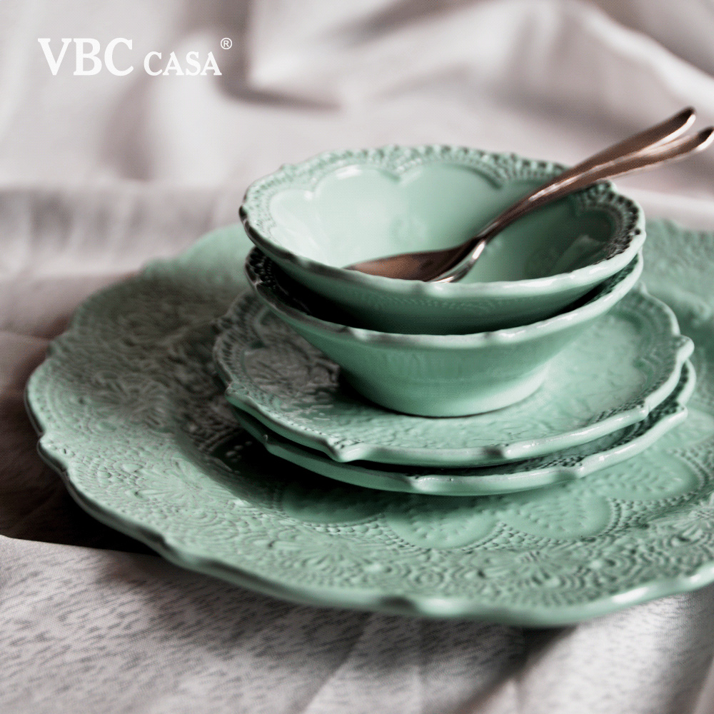 義大利VBC casa-手工浮雕蕾絲系列-餐碗餐具7件套組(三色挑選)