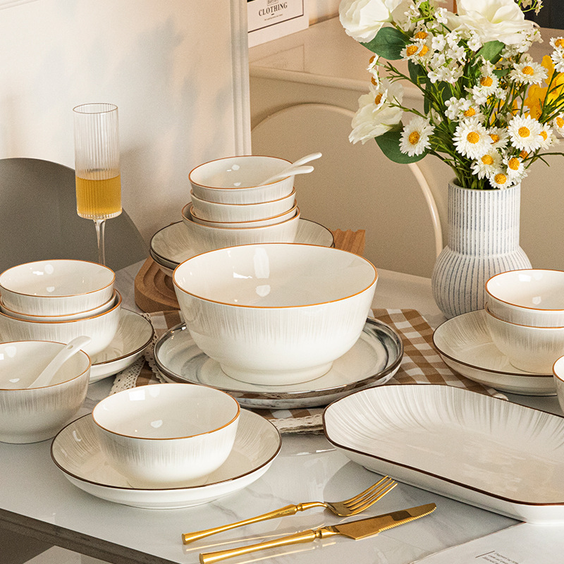 家用釉下彩21件餐具套裝 4人食碗盤筷勺餐具 陶瓷碗碟組合