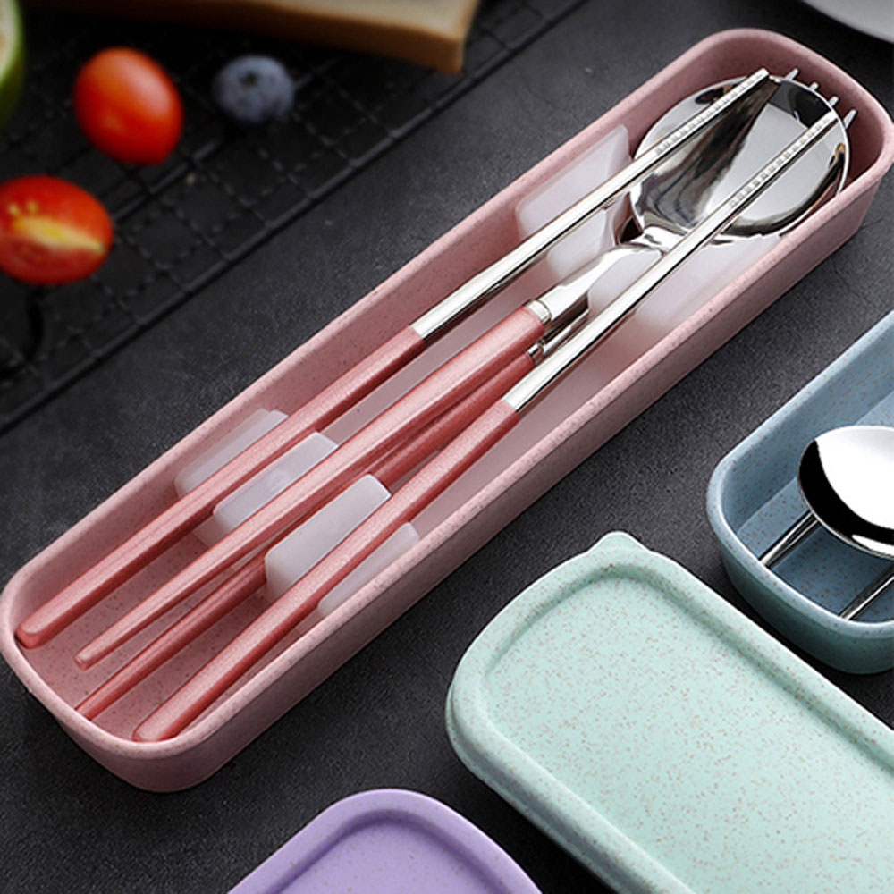 PS MALL彩色烤漆不銹鋼餐具兩件組(湯匙和筷子) 1組(顏色隨機出貨)