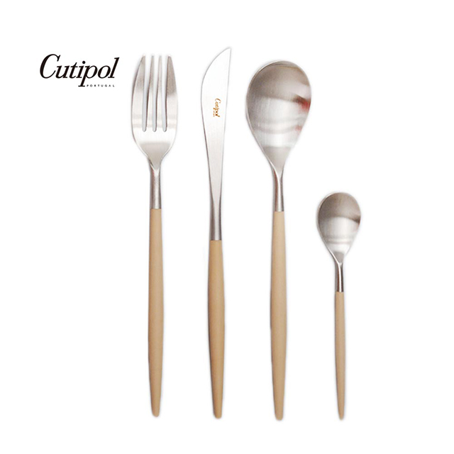 葡萄牙Cutipol MIO系列-奶茶柄霧面不銹鋼-21.5cm主餐刀叉匙12cm咖啡匙-4件組