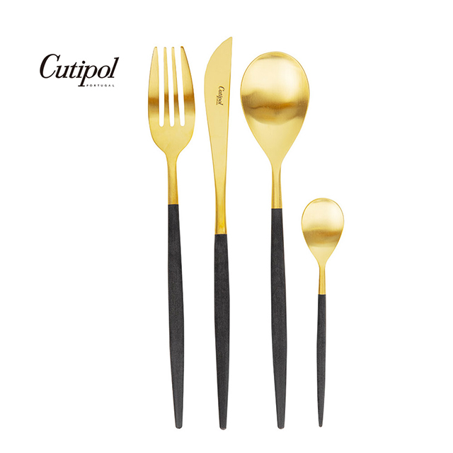 葡萄牙Cutipol MIO系列-黑金霧面不銹鋼-21.5cm主餐刀叉匙12cm咖啡匙-4件組