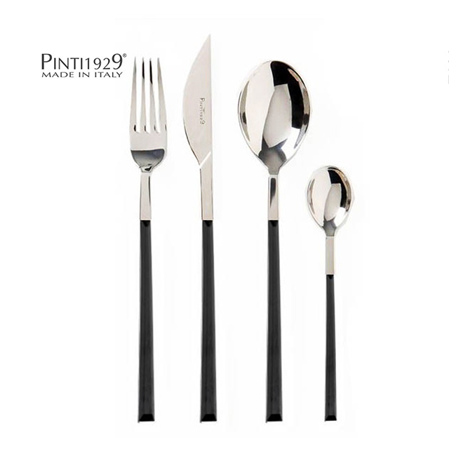 義大利PINTINOX 4件餐具組-主餐刀叉匙咖啡匙-仿烏木黑色