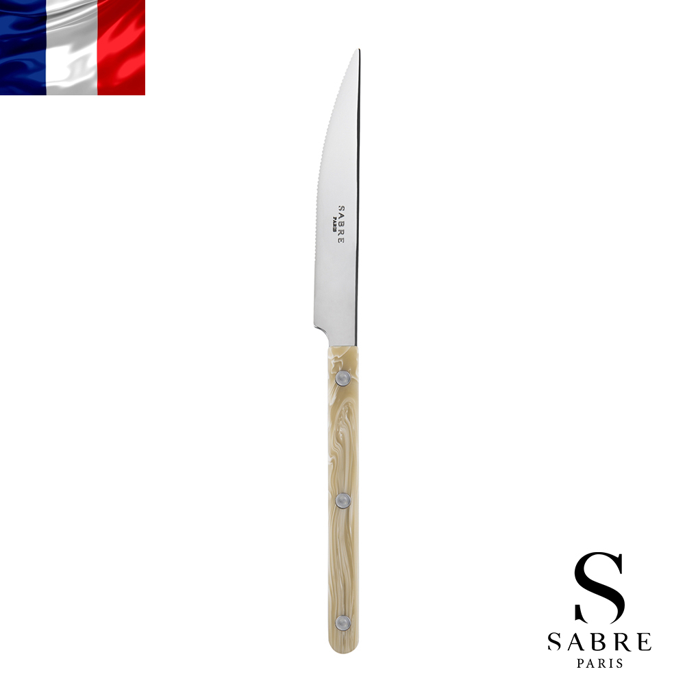 【Sabre Paris】Bistrot復古酒館混合材質系列-亮面主餐刀-隕石白
