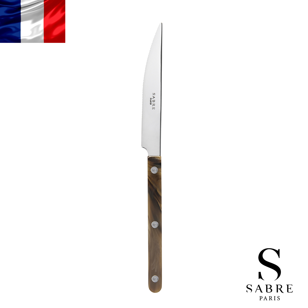 【Sabre Paris】Bistrot復古酒館混合材質系列-亮面主餐刀-咖啡水牛
