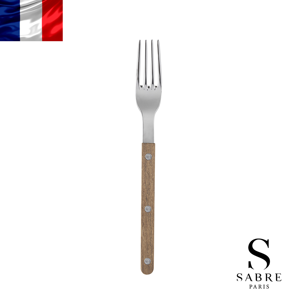 【Sabre Paris】Bistrot復古酒館混合材質系列-亮面主餐叉-柚木