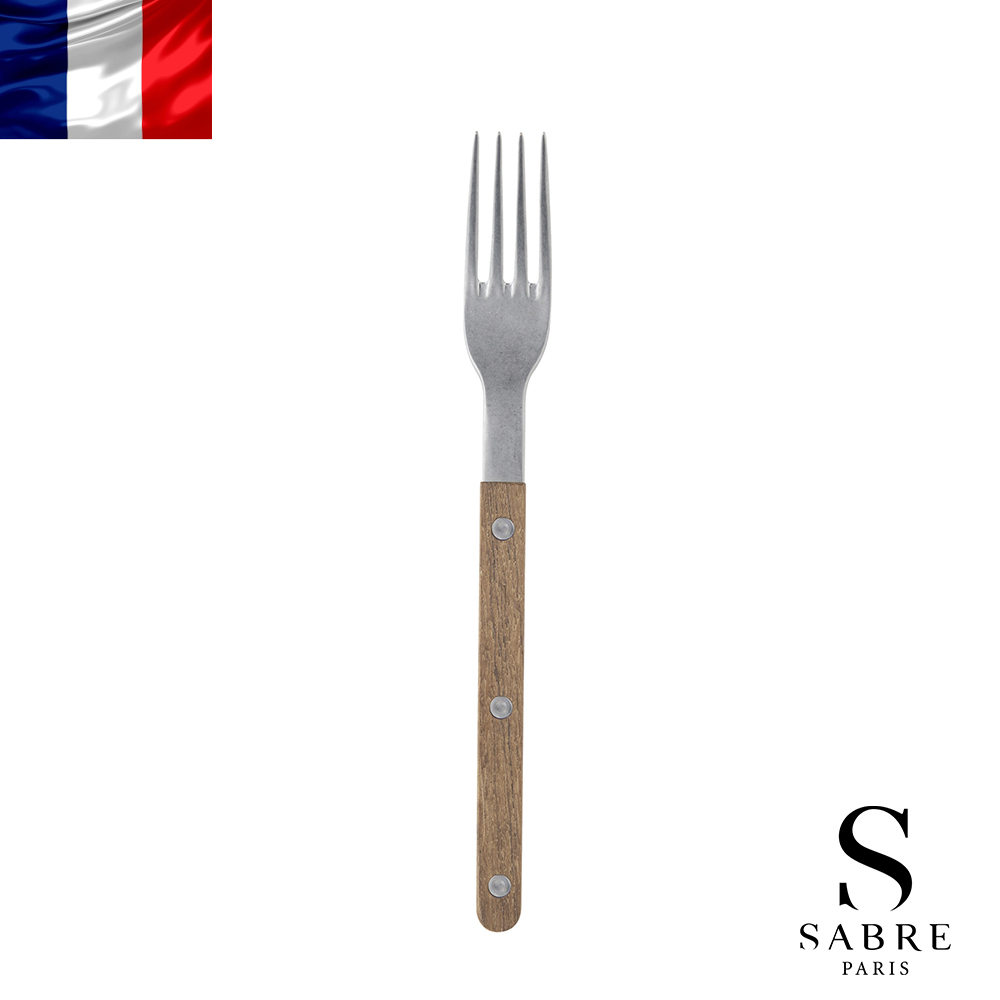 【Sabre Paris】Bistrot復古酒館混合材質系列-霧面主餐叉-柚木