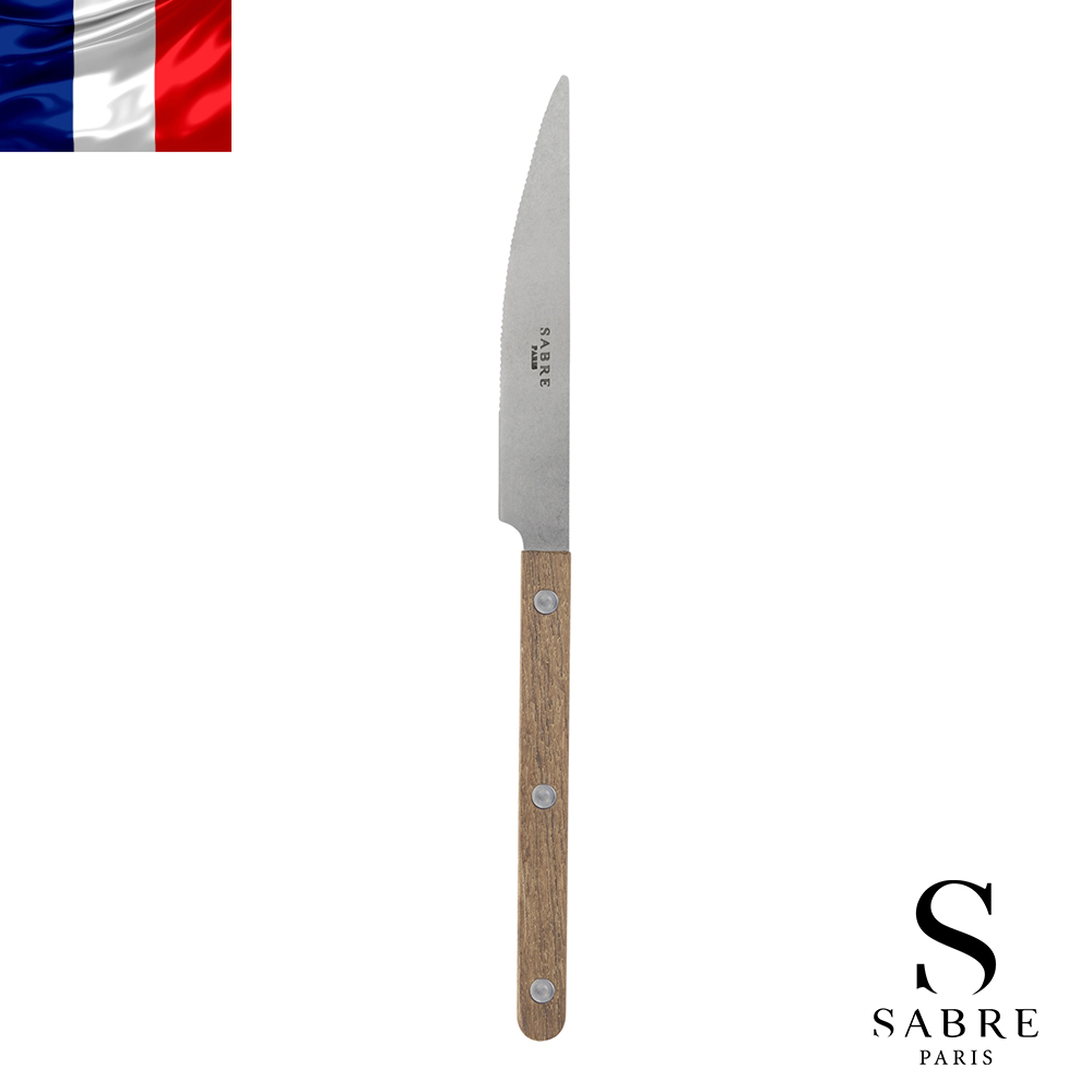【Sabre Paris】Bistrot復古酒館混合材質系列-霧面主餐刀-柚木