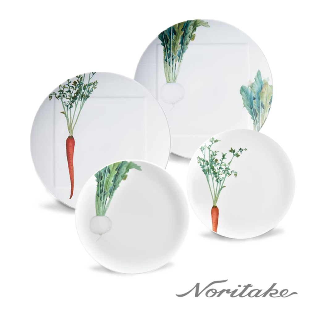 【Noritake】京香旬彩中式圓盤4件組 (紅蘿蔔/白蘿蔔) 24+27CM - 白瓷