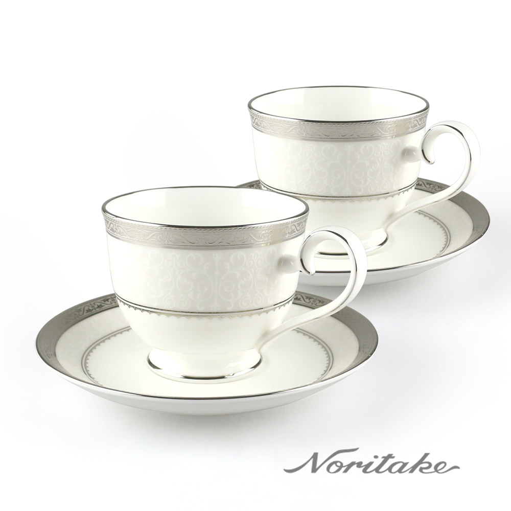 【Noritake】華麗年代咖啡對杯-銀