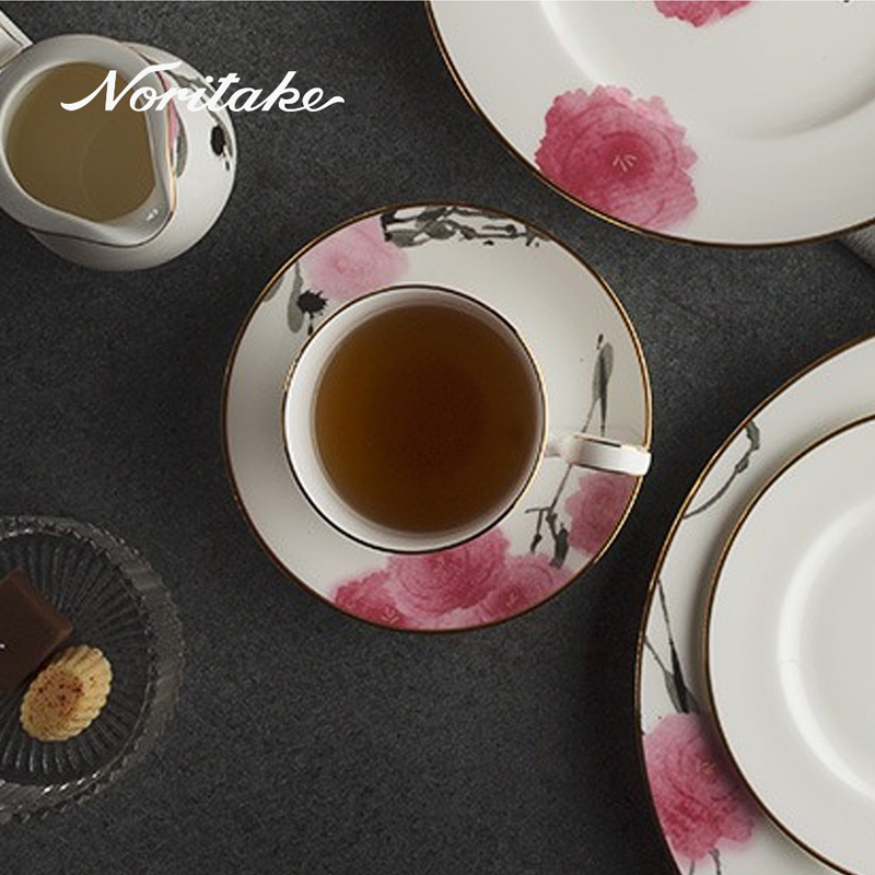 【Noritake】紅纓花瓣-金邊咖啡對杯(骨瓷)