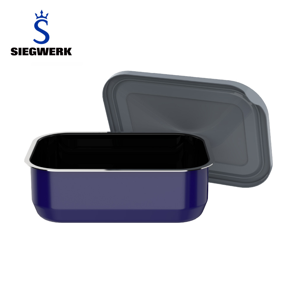 【SIEGWERK】德國不鏽鋼琺瑯保鮮鍋-方形1入-寶石藍 1100ML