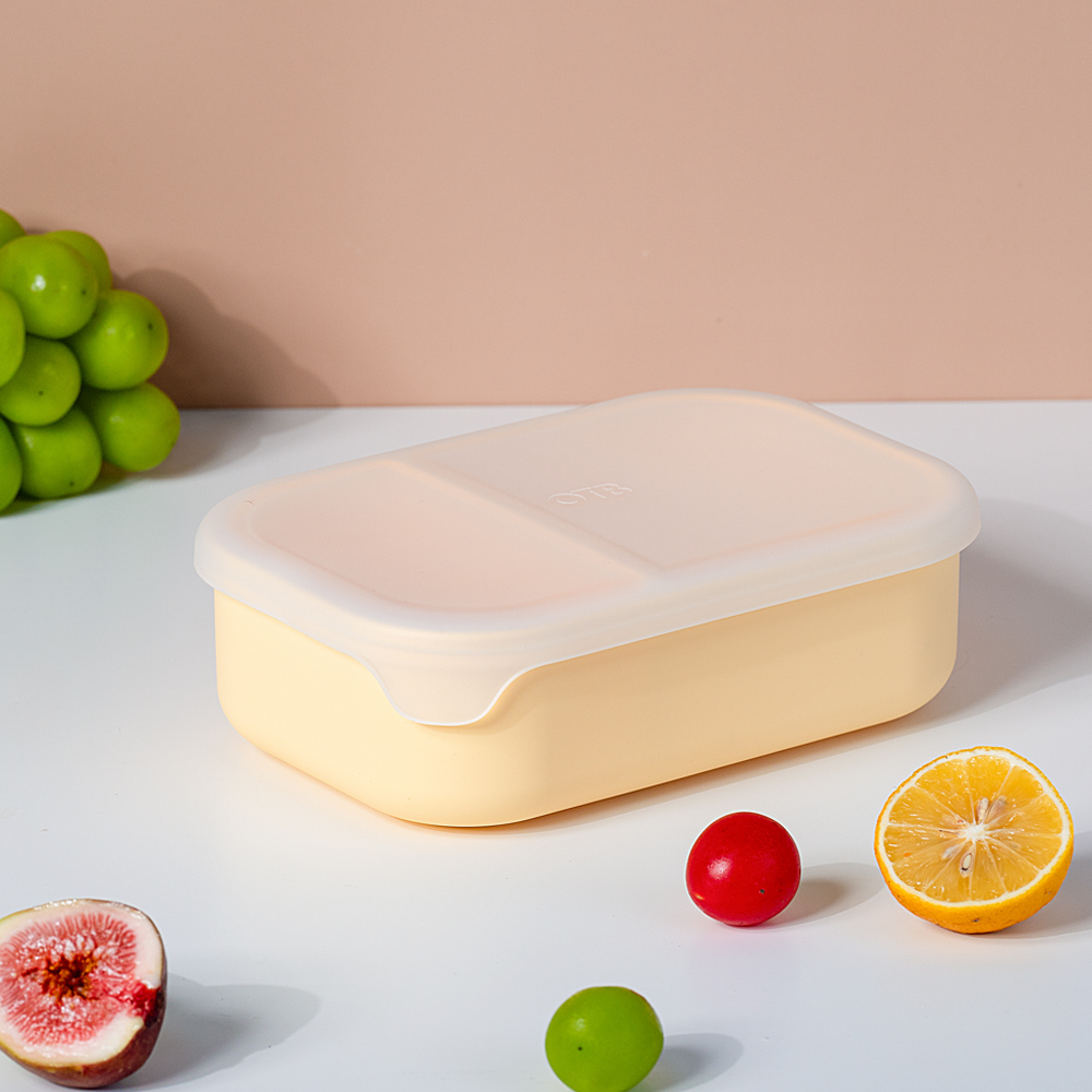 OTB HOME 冰淇淋淡彩系列 矽膠分隔保鮮盒950ml 原味起司（淺黃盒＋透明上蓋）