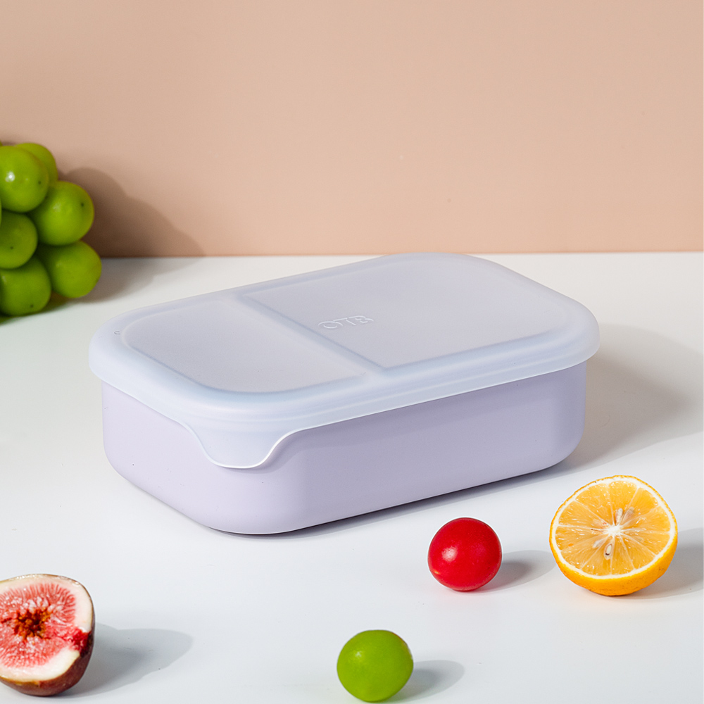 OTB HOME 冰淇淋淡彩系列 矽膠分隔保鮮盒950ml 厚乳芋泥（淡紫盒＋透明上蓋）