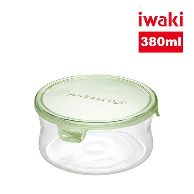 【iwaki】日本耐熱抗菌玻璃圓形微波保鮮盒380ml-綠