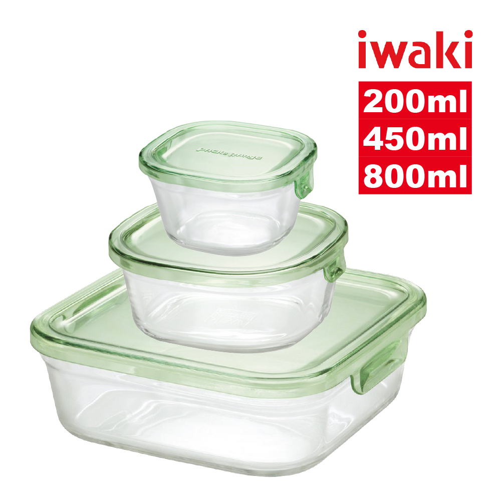 【iwaki】日本耐熱玻璃微波/焗烤保鮮盒三件組(200ml/450ml/800ml)