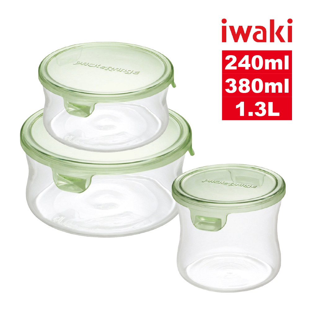【iwaki】日本耐熱玻璃微波保鮮盒三件組(240ml/380ml/1.3L)