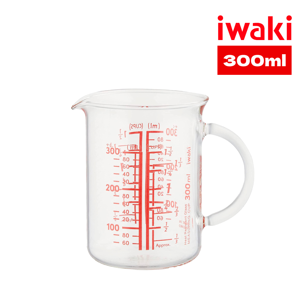 【iwaki】日本多刻度耐熱玻璃把手量杯-300ml