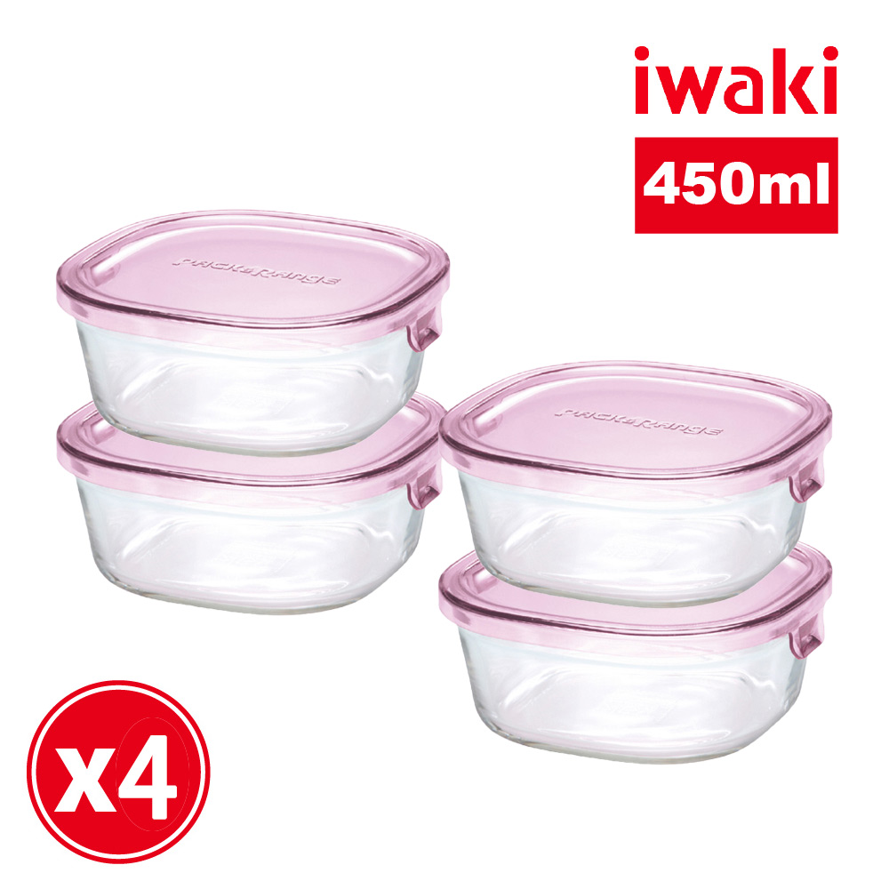 【iwaki】日本耐熱玻璃烤箱/微波保鮮盒四入組(450ml)
