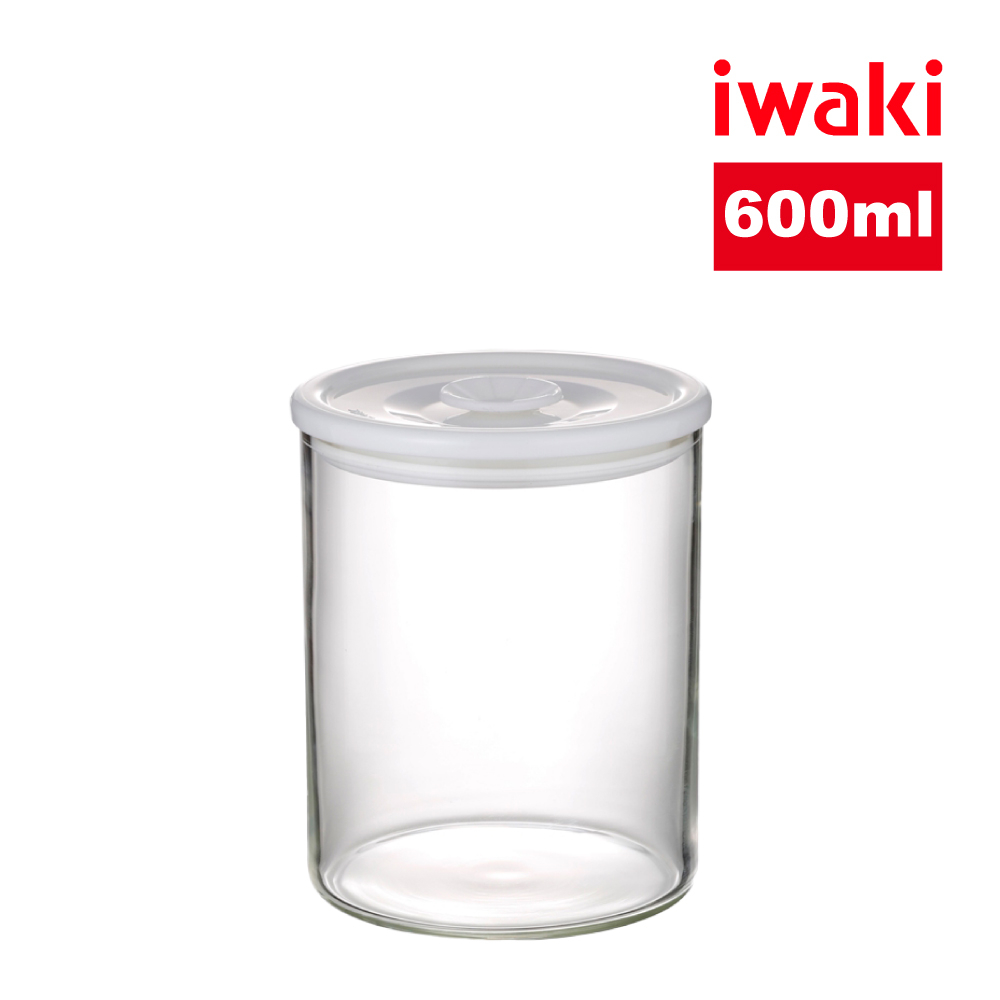 【iwaki】日本品牌耐熱玻璃圓形微波密封罐(白蓋)-600ml