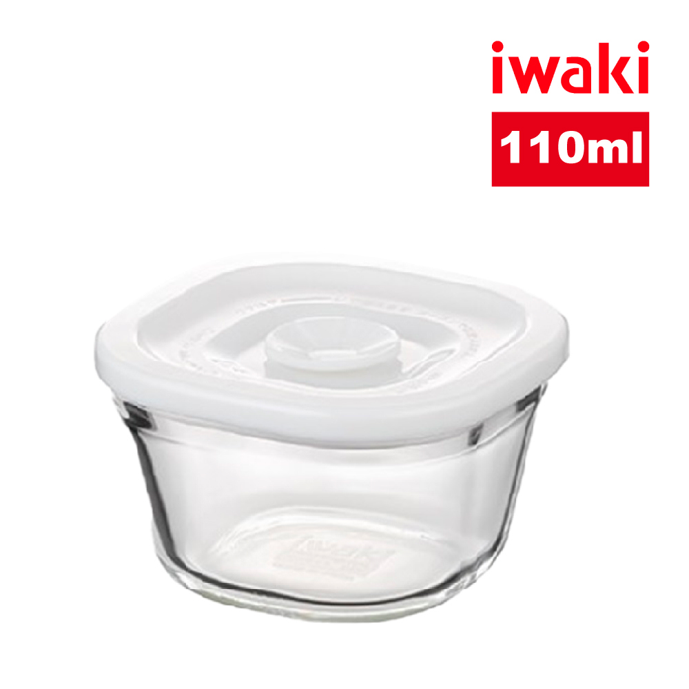 【iwaki】日本品牌耐熱玻璃方形微波密封盒(白蓋)-110ml