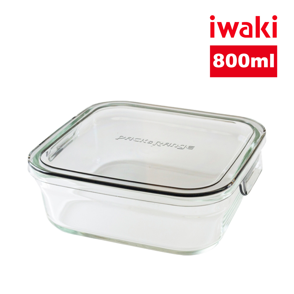 【iwaki】日本耐熱玻璃微波保鮮盒(灰蓋)-800ml