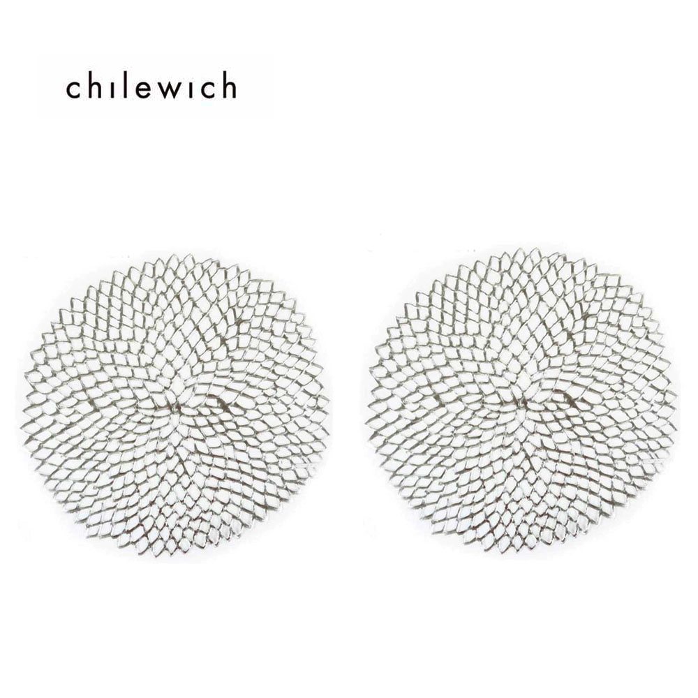 美國Chilewich大麗花Dahlia圓形餐墊36*39cm-銀色 x 2入組