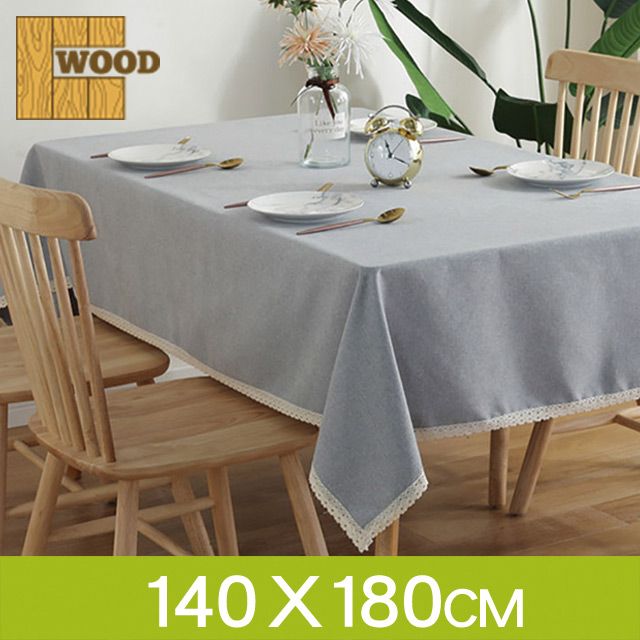 【品樂．Wood】北歐風純色棉麻花邊桌布桌巾(灰色 140*180cm)